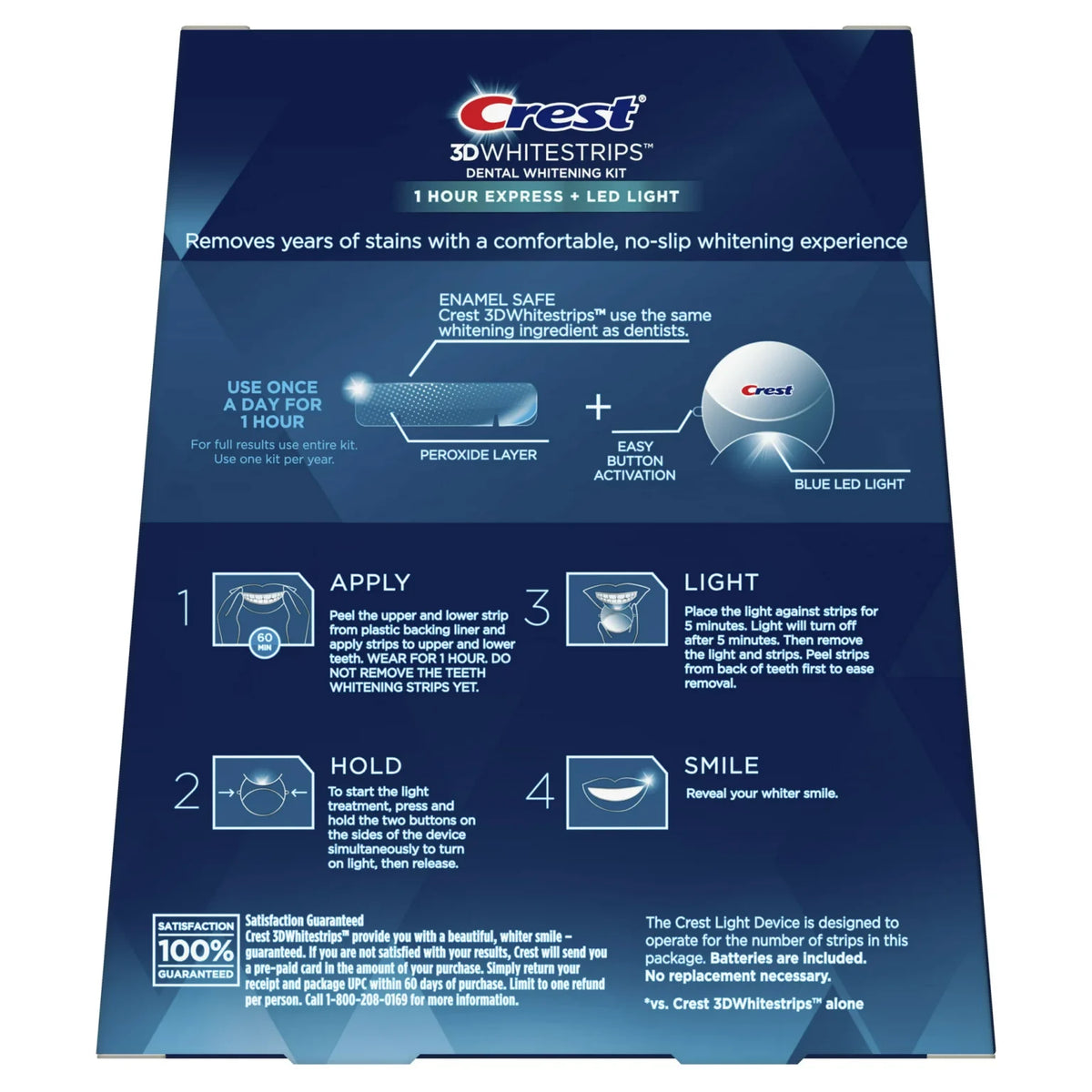 Crest 3D Whitestrips™ 1 Hour Express + LED Light - Smilewhitestrips.fr