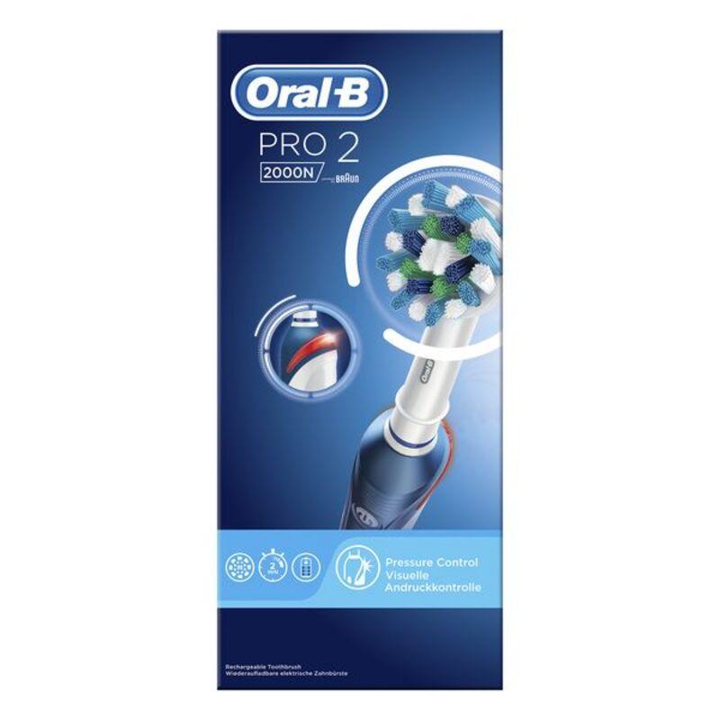 Brosse à dents électrique Oral-B Pro 2 2000N CrossAction Waterproof Bleu Batterie rechargeable - Smilewhitestrips.fr