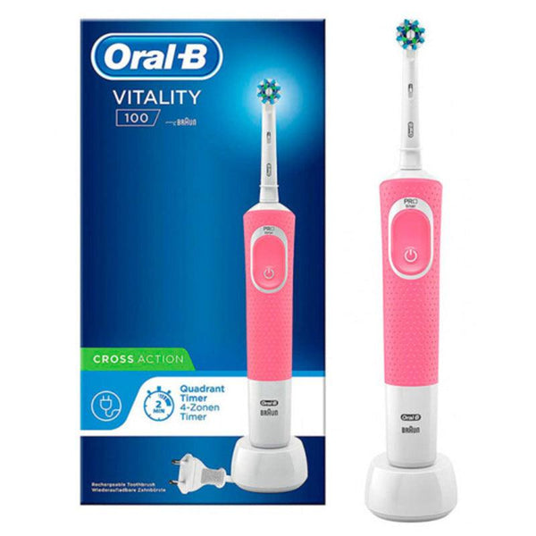 Brosse à dents électrique Oral-B Vitality D100 Cross Action Blanc Rose - Smilewhitestrips.fr